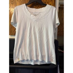 Mac & Jac Womens XL White Short Sleeve V-Neck T-Shirt High-Low Hem Casual Tee